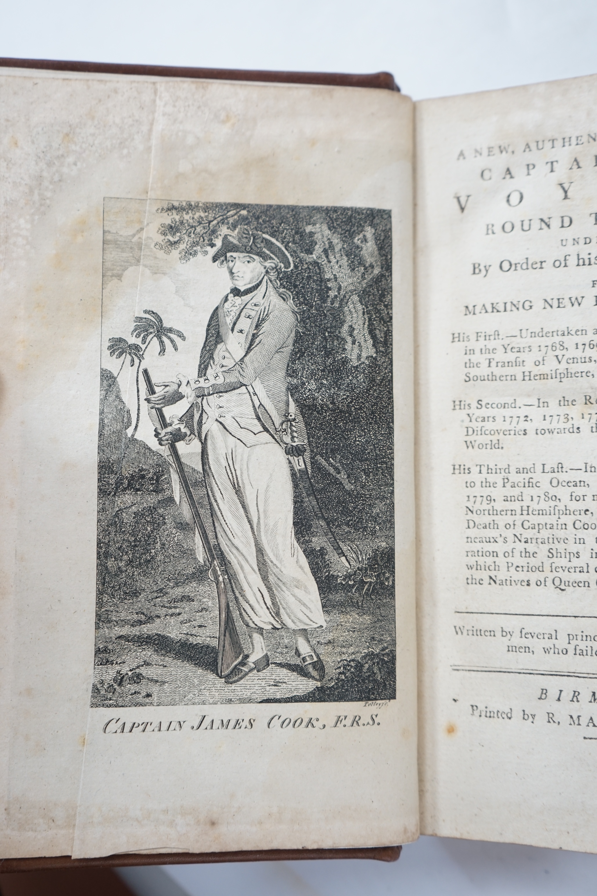 Cook, Captain James - A New, Authentic Collection of Captain Cook's Voyages Round the World, Undertaken by Order of his present Majesty, for Making New Discoveries,... Birmingham: R. Martin, 1790. 618 pp. Frontis. portra